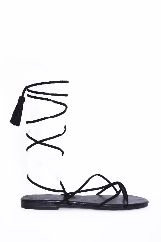 Flattering and stylish women's shoes for petite feetGlamorous Black Lace Up Tassel Sandal