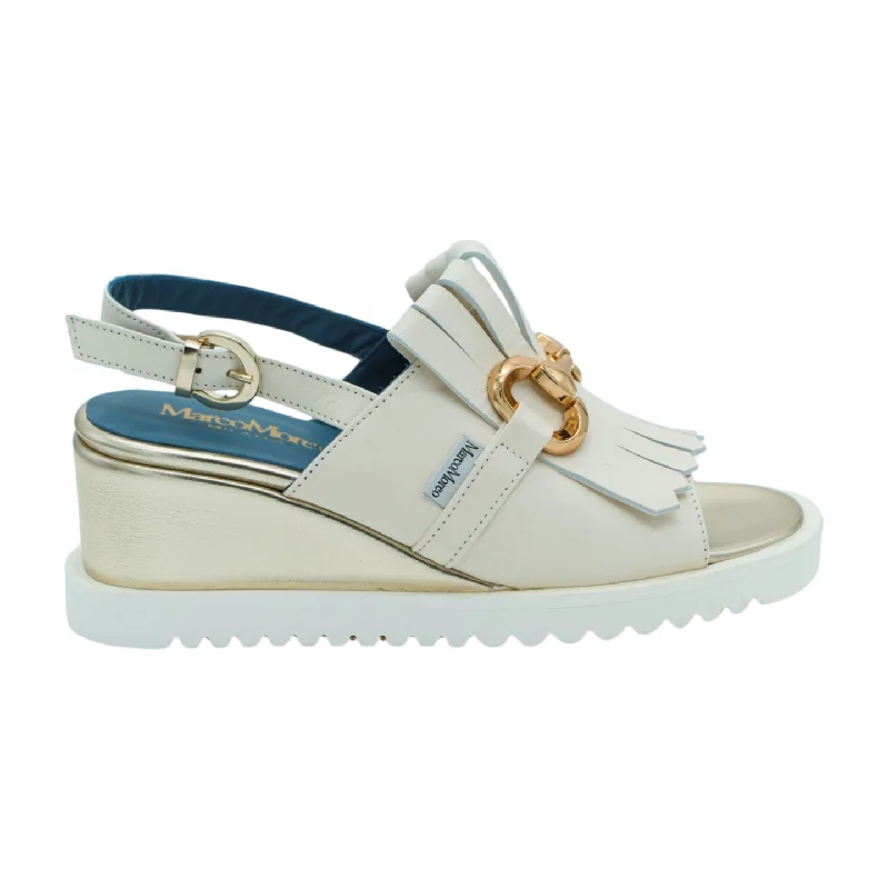 Elegant and sophisticated women's shoes for elegant eveningsMARCO MOREO Cream Wedge Sandal  San Remo F163