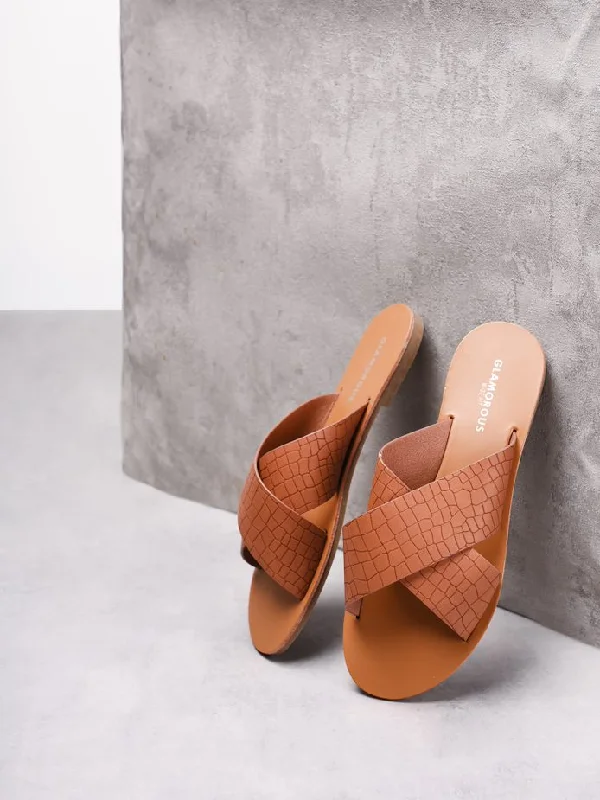 Chic and stylish women's shoes for summerGlamorous Brown Croc Open Toe Sandals