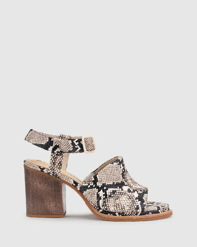 Feminine and romantic women's shoe designsChance Heel - Natural Snake