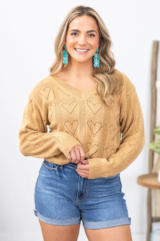 Camel Heart Pattern Knitted Sweater