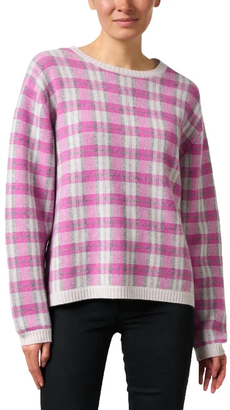 Intarsia Sweater In Pink/grey