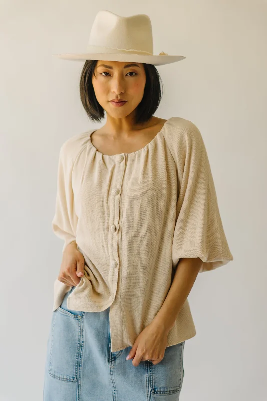 The Stovall Waffle Textured Blouse in Cream