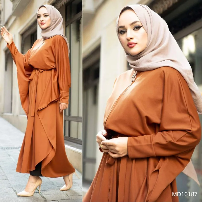 Turkish Women's Loose Zipper Ayrobin Long Dress -10167 Orange