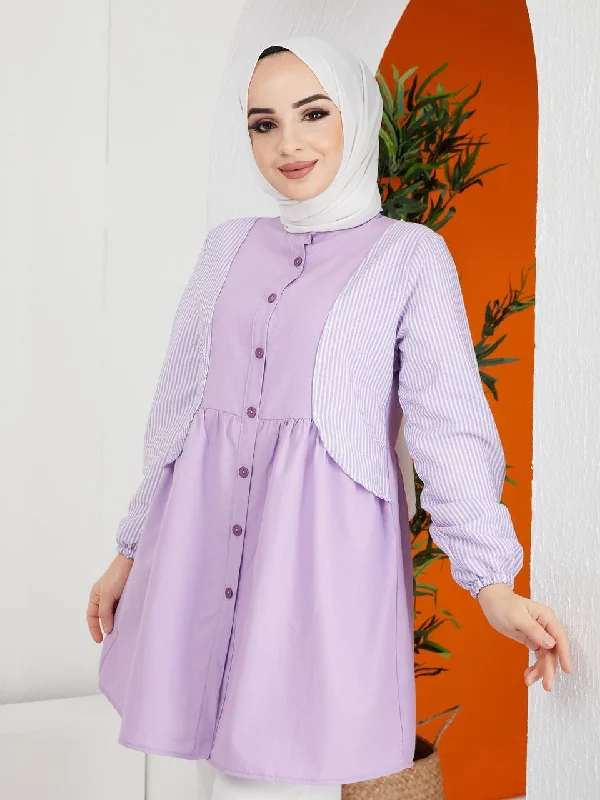 Turkish Women's Poplin Long Top Shirt - LT222 Violet