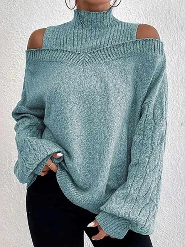 Women's Sweaters Turtleneck Off Shoulder Balloon Sleeve Sweater