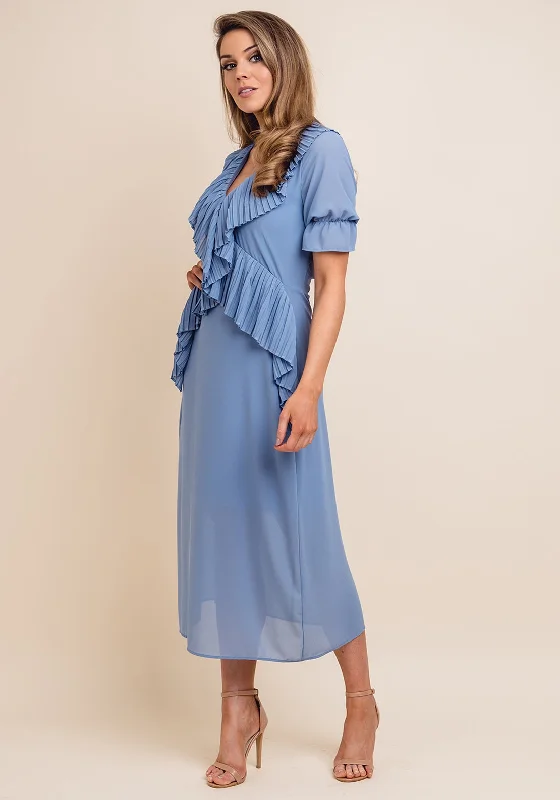 Jovonna Pleated Trim Open Back Midi Dress, Blue