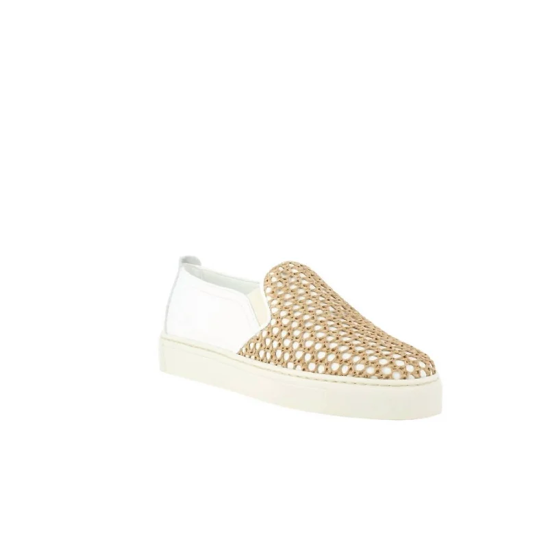 Women's Charlie Slip On In White Foulard & Cuoio Canasta