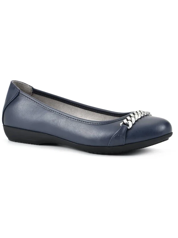 Womens Faux Leather Embellished Ballet Flats