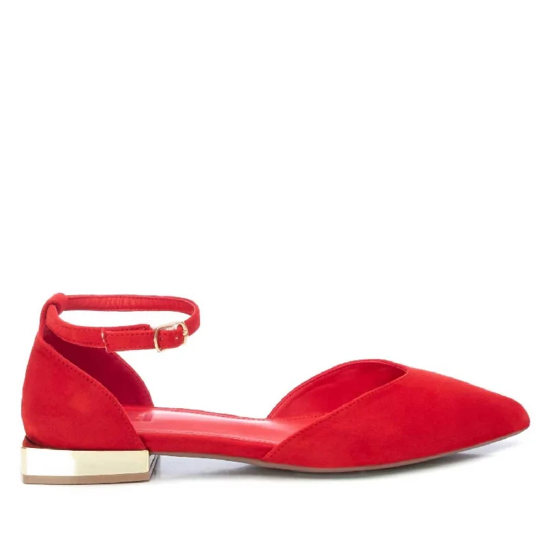 Women's Suede Pointy Toe Ballet Flats In Red