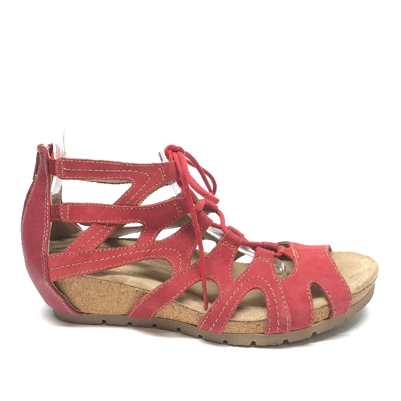 Stylish and supportive women's shoes for high archesRed Sandals Heels Wedge Earth, Size 11