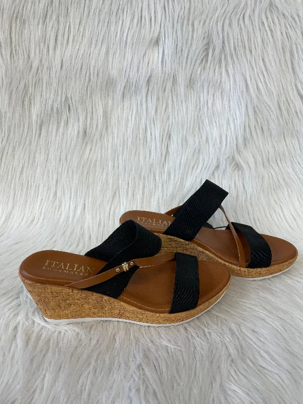Luxurious and opulent women's shoe optionsSandals Heels Wedge By Italian Shoemakers In Black & Tan, Size: 9.5