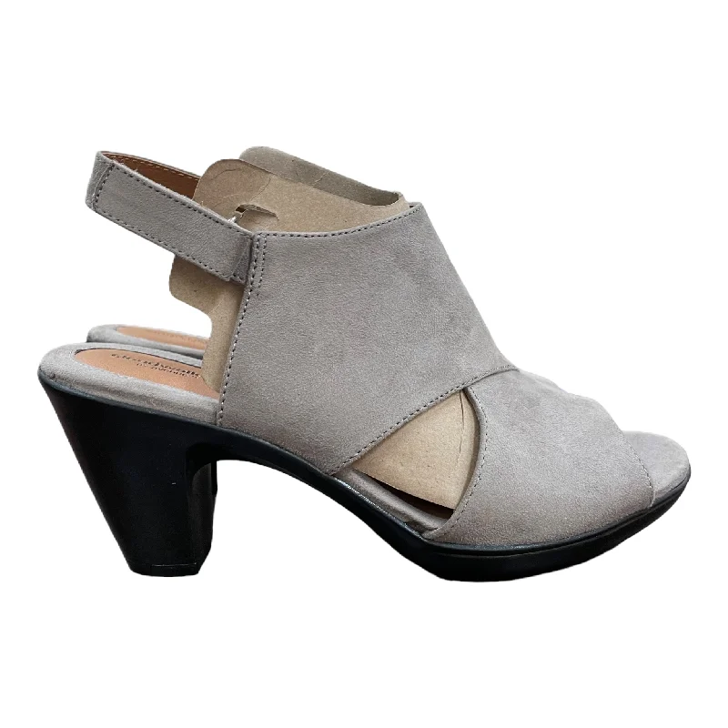 Classy and elegant women's shoes for formal eventsTaupe Sandals Heels Block By Cloudwalkers, Size: 11