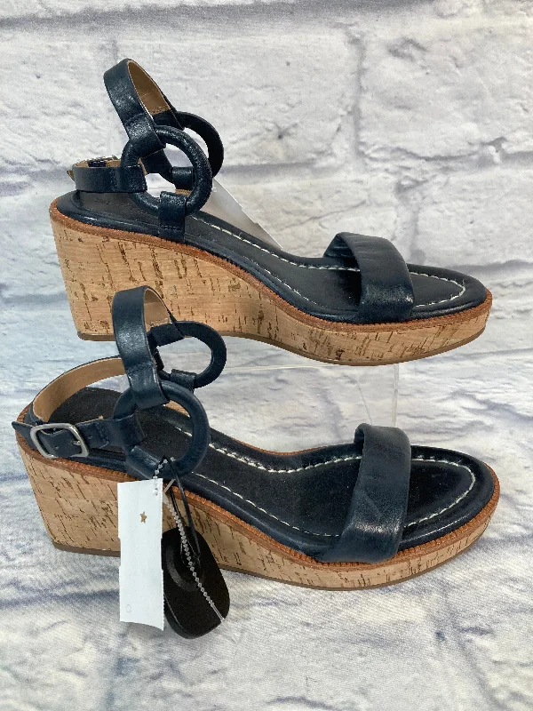 Chic and stylish women's shoes for garden partiesBlue Sandals Heels Wedge Bernardo, Size 7.5