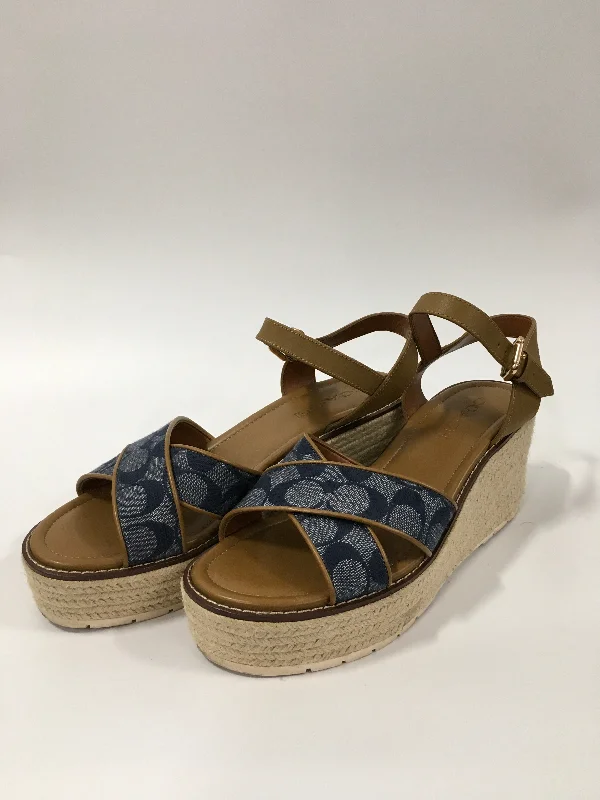 Stylish and affordable women's shoesBlue Sandals Heels Wedge Coach, Size 8.5