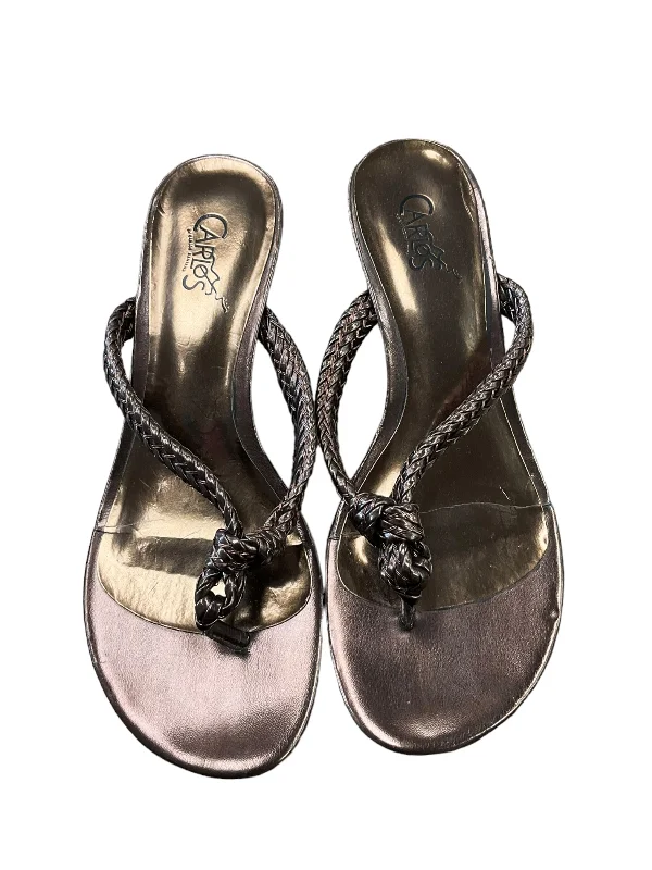 Comfy and casual women's shoes for the weekendBronze Sandals Heels Wedge Carlos By Carlos Santana, Size 7.5