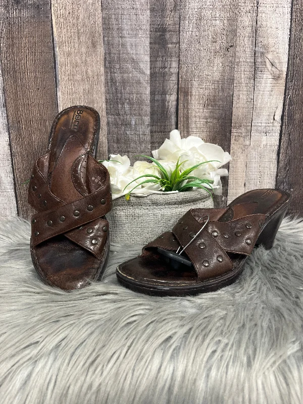 Bold and colorful women's shoes for making a statementBrown Sandals Heels Block Born, Size 10