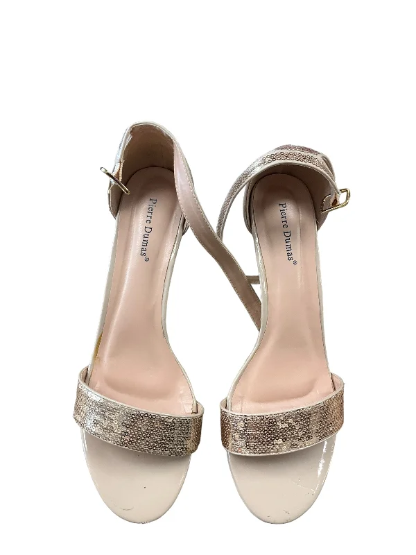 Practical and stylish women's shoes for travelGold Sandals Heels Block Pierre Dumas, Size 9