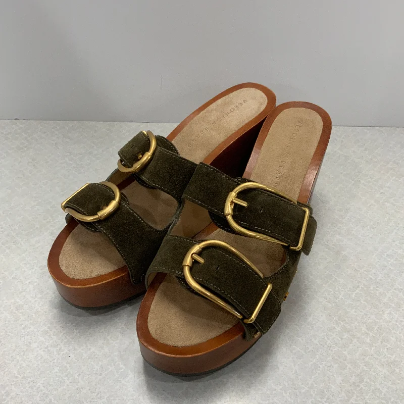 Elegant and sophisticated women's shoes for any formal eventGreen Sandals Heels Block Veronica Beard, Size 9
