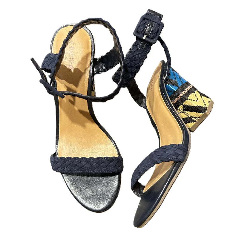 Stylish and supportive women's shoes for high archesNavy Sandals Heels Block By Crown Vintage, Size: 8.5 Stylish and supportive women's shoes for high archesNavy Sandals Heels Block By Crown Vintage, Size: 8.5