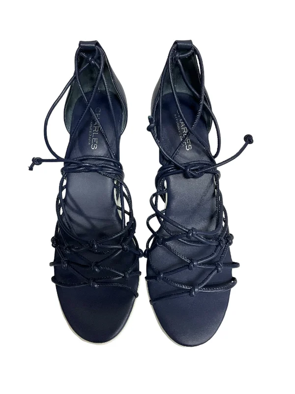Chic and stylish women's shoes for summerNavy Sandals Heels Wedge Charles By Charles David, Size 9.5 Chic and stylish women's shoes for summerNavy Sandals Heels Wedge Charles By Charles David, Size 9.5