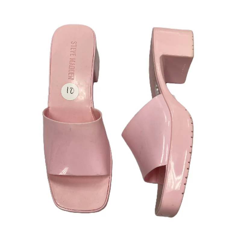 Timeless classic women's shoe designsPink Sandals Heels Block By Steve Madden, Size: 10
