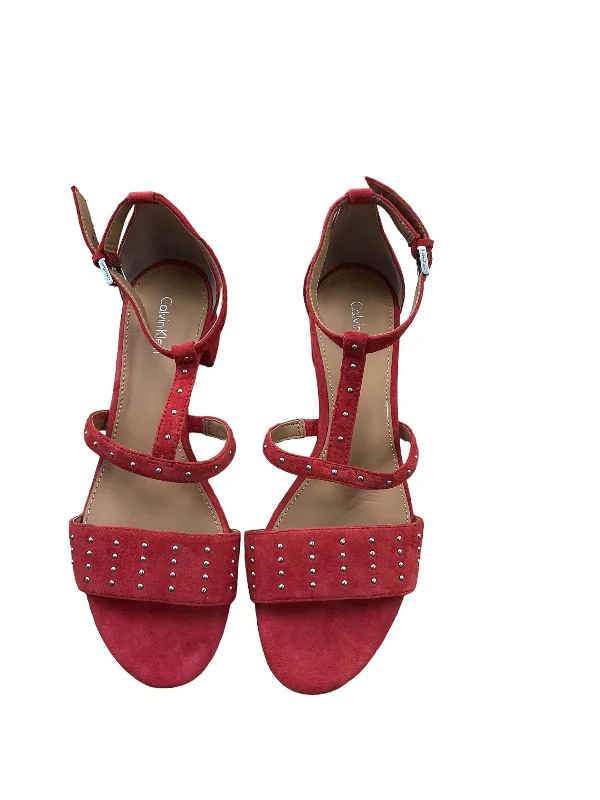 Chic and versatile women's footwearRed Sandals Heels Block Calvin Klein, Size 9.5