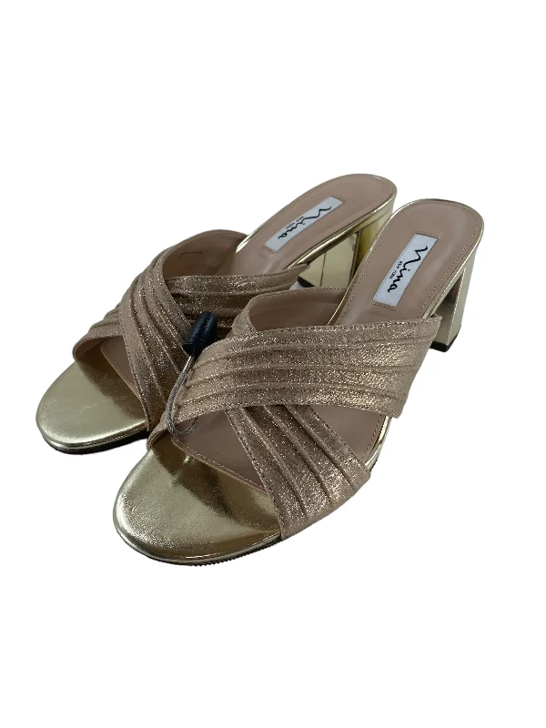 Bold and unique women's shoes for fashion-forward individualsSandals Heels Block By Nina In Gold, Size: 9.5