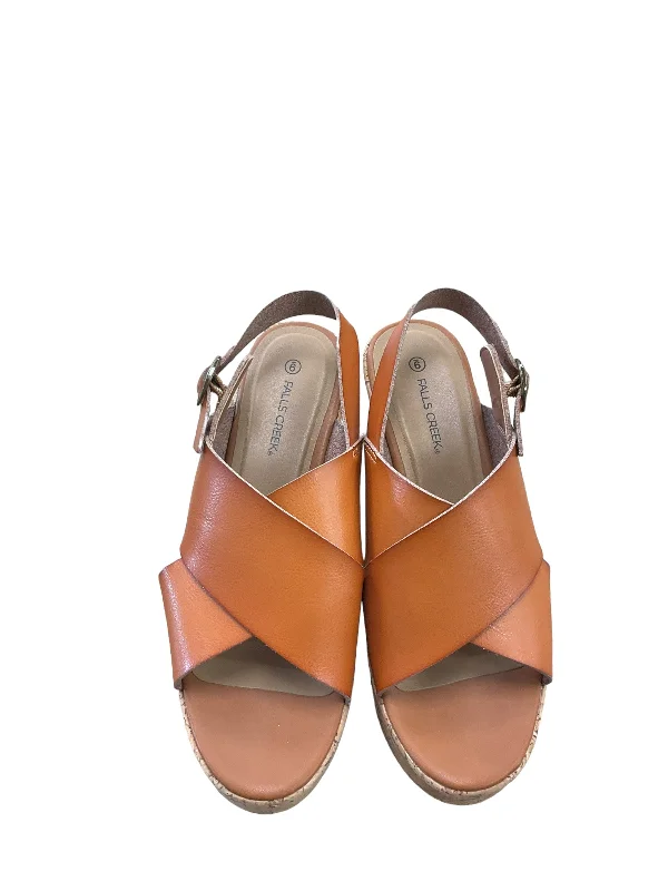 Comfy and casual women's shoes for the weekendSandals Heels Wedge By Falls Creek In Brown, Size: 9