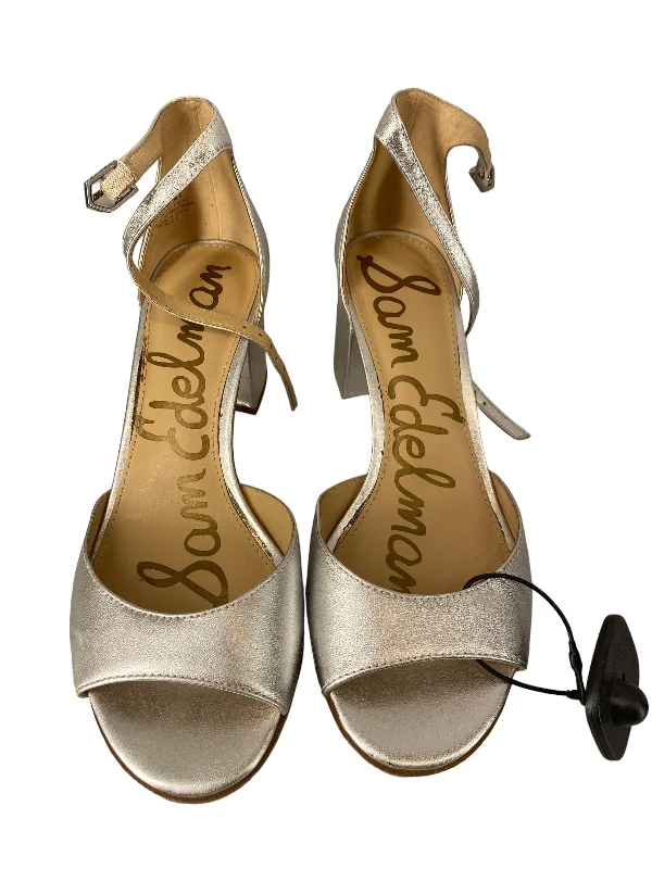 Chic and sophisticated women's footwear for workSilver Sandals Heels Block Sam Edelman, Size 8.5