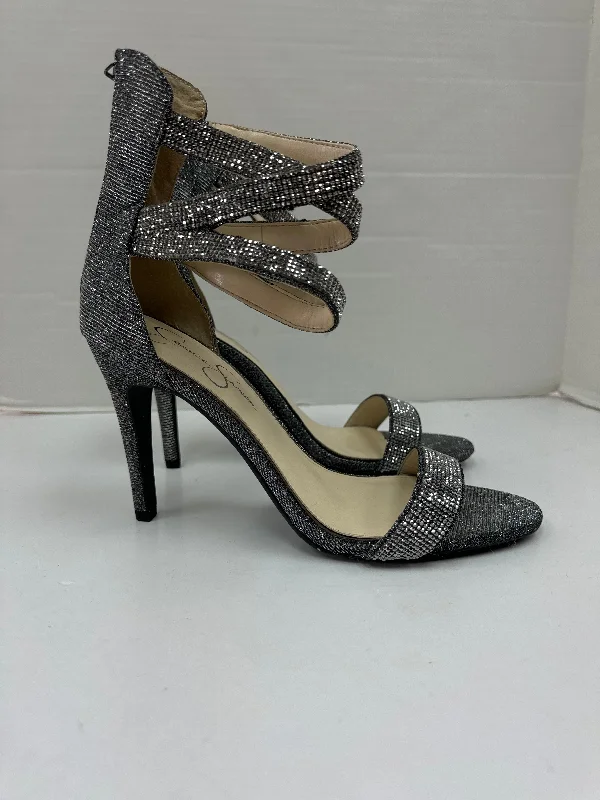 Classy and elegant women's shoes for formal eventsSilver Sandals Heels Stiletto Jessica Simpson, Size 10