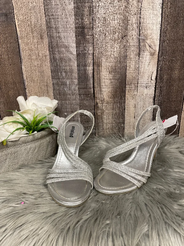 Bold and unique women's shoes for fashion-forward individualsSilver Sandals Heels Stiletto Unlisted, Size 7.5