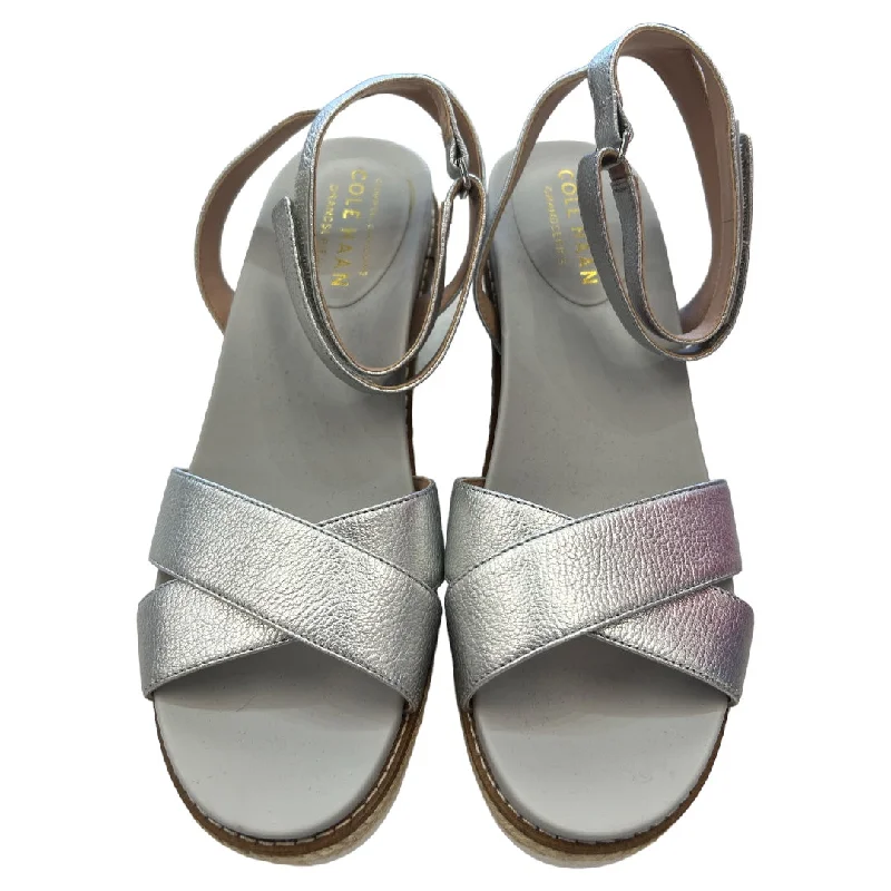 Practical and functional women's footwear solutionsSilver Sandals Heels Wedge Cole-haan, Size 8.5
