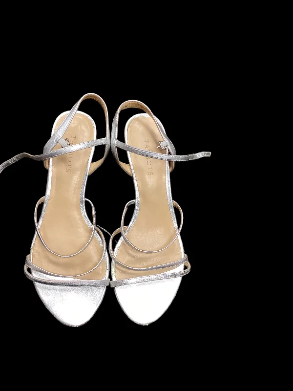Chic and minimalist women's footwear trendsSilver Sandals Heels Wedge Talbots, Size 9