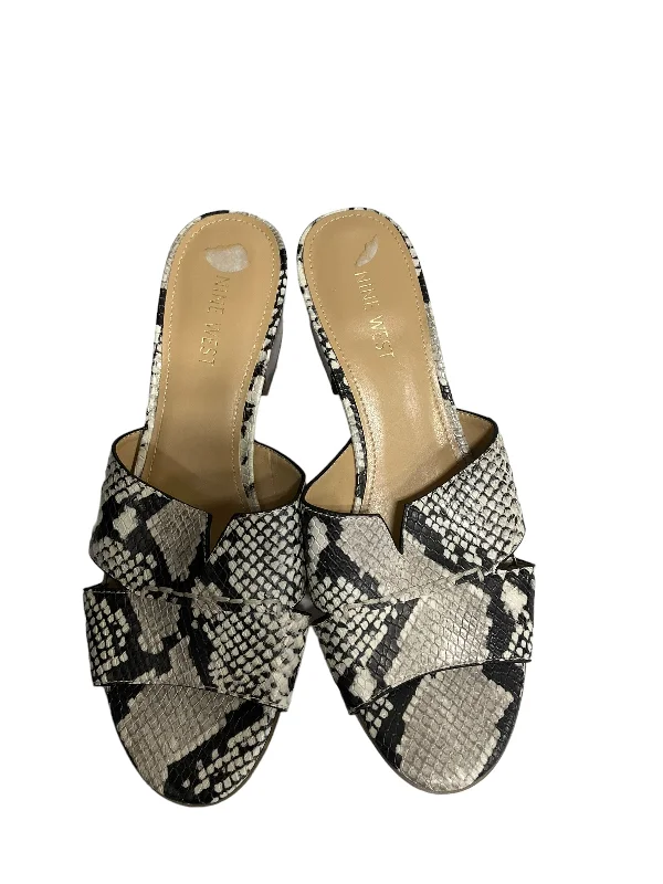Elegant and classic women's shoes for bridal partiesSnakeskin Print Sandals Heels Block Nine West, Size 9 Elegant and classic women's shoes for bridal partiesSnakeskin Print Sandals Heels Block Nine West, Size 9