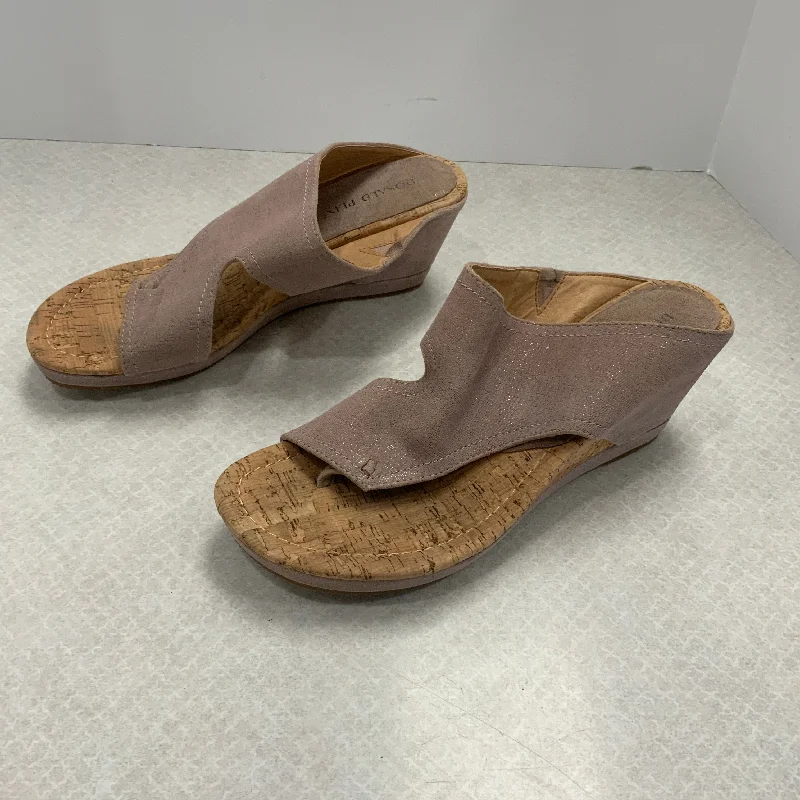 Durable and reliable women's shoesTan Sandals Heels Wedge Donald Pliner, Size 11