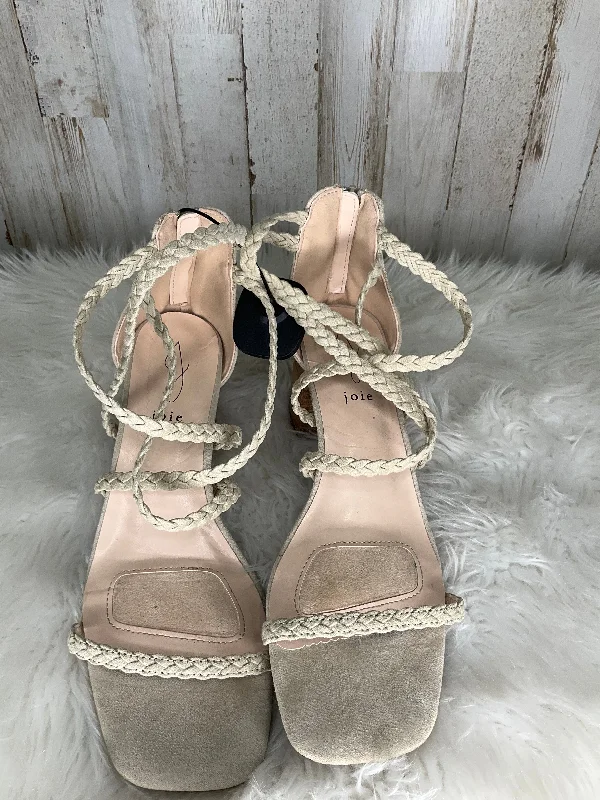 Elegant and sophisticated women's shoes for mature womenTaupe Sandals Heels Block Joie, Size 9.5