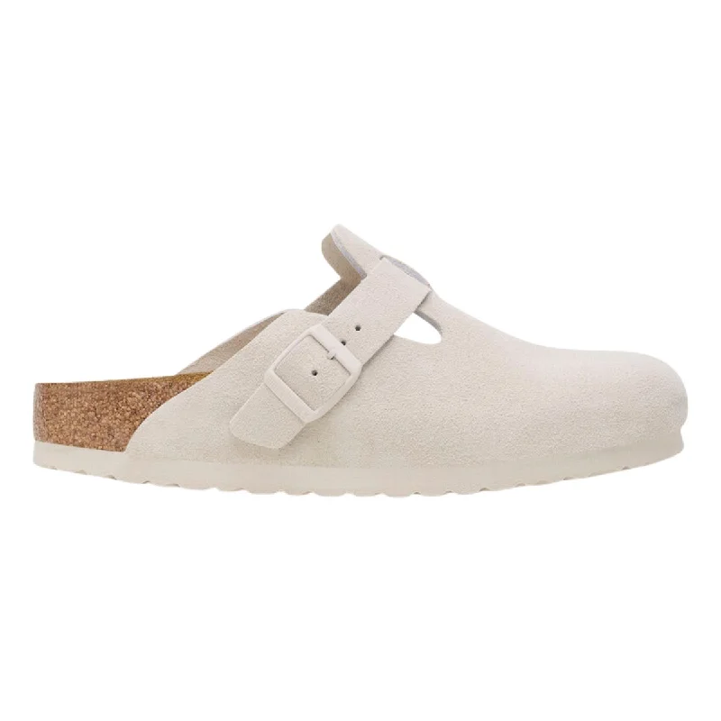 Elegant and sophisticated women's shoes for dinner datesBirkenstock Women's Boston Antique White Suede Soft Footbed