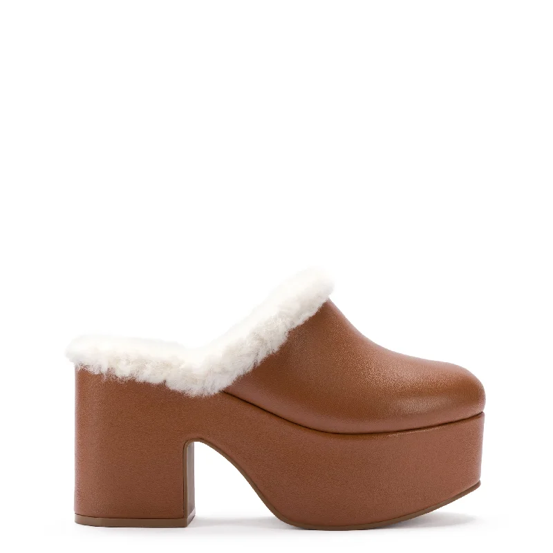 Bold and unique women's shoes for fashion-forward individualsMiso Platform Clog In Caramel Leather and Natural Shearling Bold and unique women's shoes for fashion-forward individualsMiso Platform Clog In Caramel Leather and Natural Shearling
