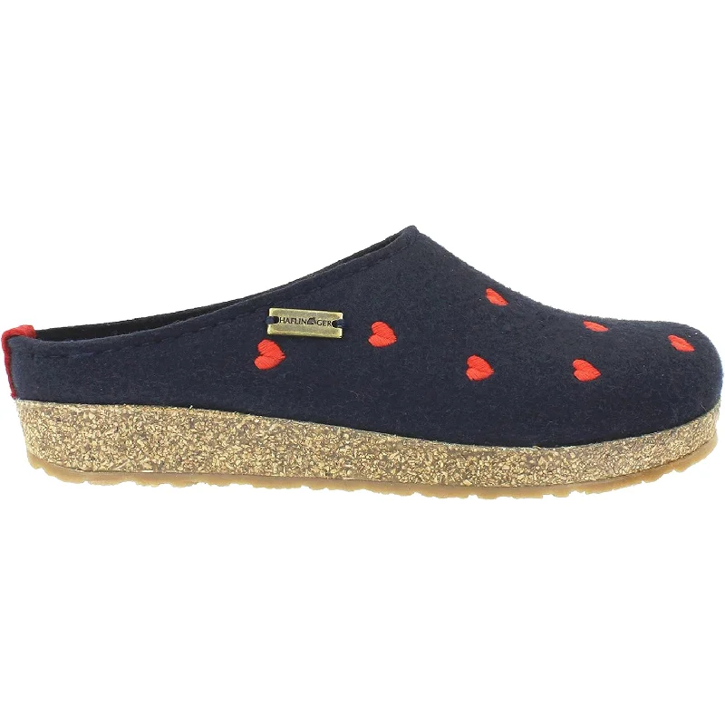 Warm and cozy women's shoes for winterWomen's Haflinger Grizzly Cuoricini Navy Wool Felt
