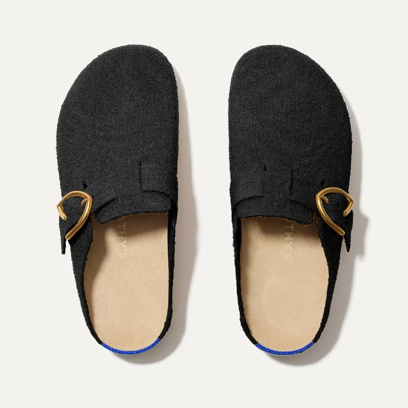 Comfy and stylish women's shoes for flat feetThe Buckle Clog - Soft Black Bouclé