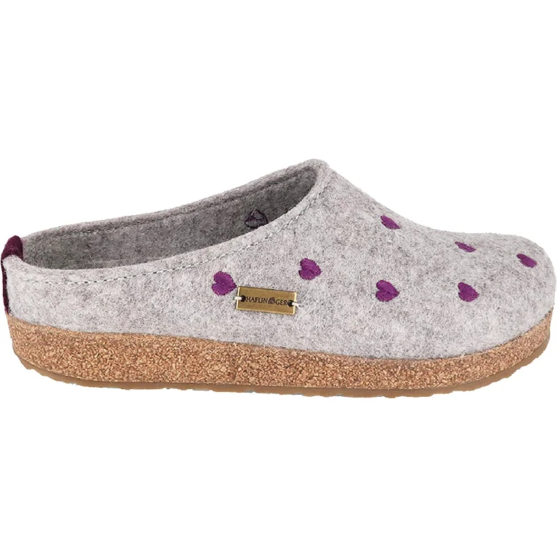 Stunning and eye-catching women's footwearWomen's Haflinger Grizzly Cuoricino Silver Grey Wool Felt