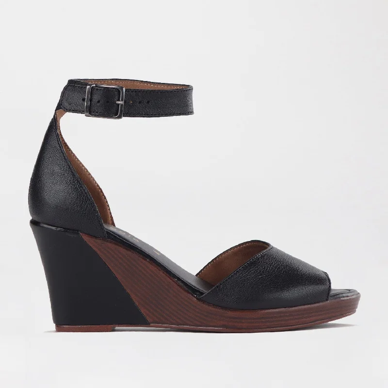 Warm and cozy women's shoes for winterAnkle Strap Wedge Sandal in Black - 12422