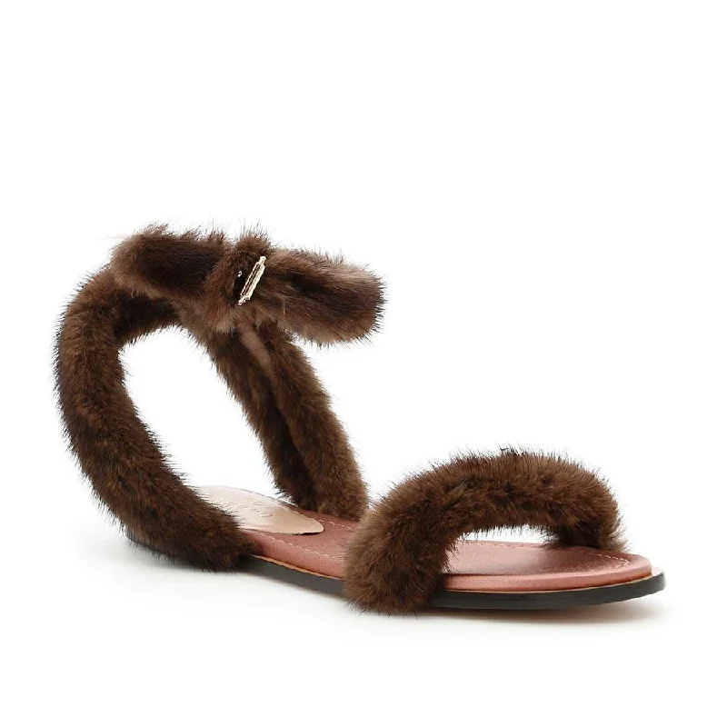 Comfy and stylish women's shoes for everyday comfortValentino Women's Mink Fur Leather Ankle-Strap Flat Sandals Brown Comfy and stylish women's shoes for everyday comfortValentino Women's Mink Fur Leather Ankle-Strap Flat Sandals Brown
