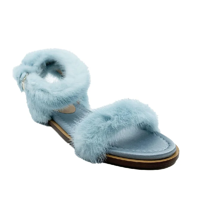 Chic and stylish women's shoes for graduation ceremoniesValentino Women's Mink Fur Leather Ankle-Strap Flat Sandals Light Blue Chic and stylish women's shoes for graduation ceremoniesValentino Women's Mink Fur Leather Ankle-Strap Flat Sandals Light Blue