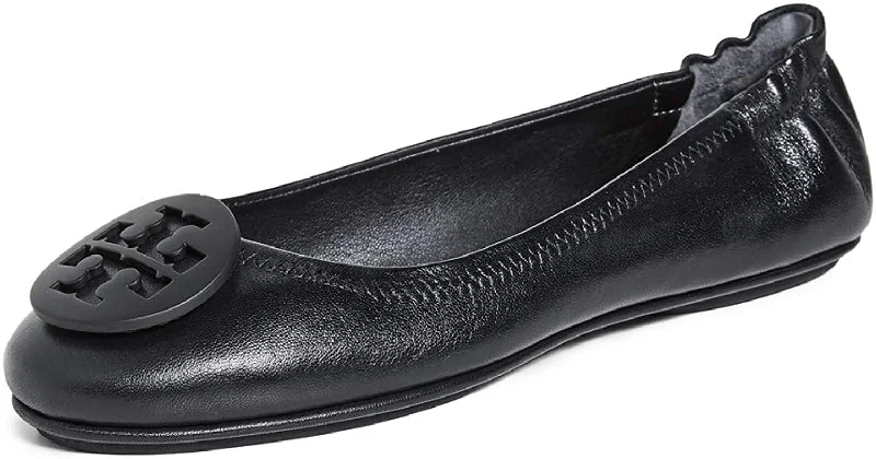 Classic and timeless women's footwear choicesTory Burch Women's Minnie Travel Ballet Flats Black Leather with Black Logo Shoes