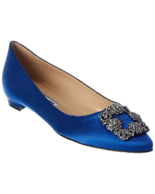 Elegant and classic women's shoes for bridal partiesManolo Blahnik Hangisi Satin Flat