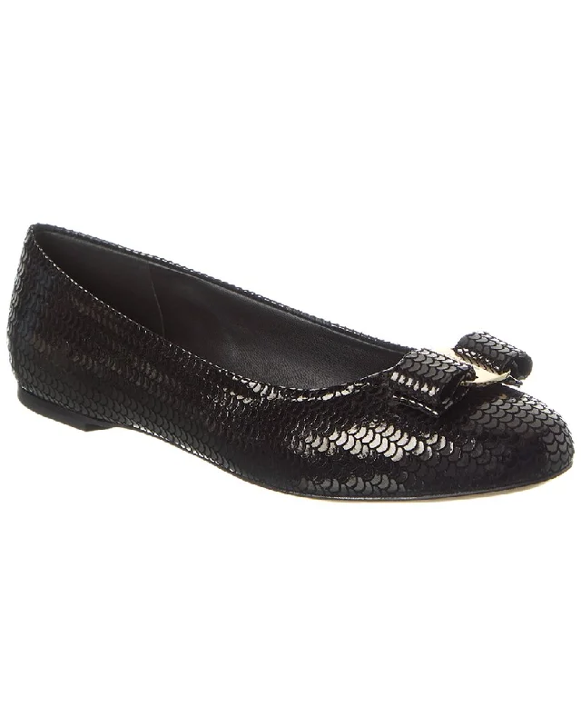 Feminine and romantic women's shoe designsFerragamo Varina Sequin Suede Flat