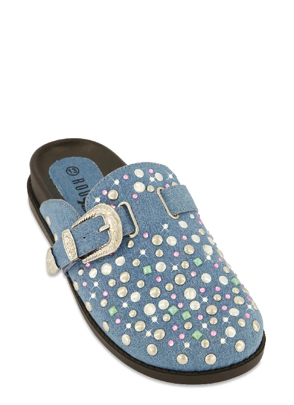 Comfortable yet fashionable women's shoesRhinestone Studded Buckle Clogs