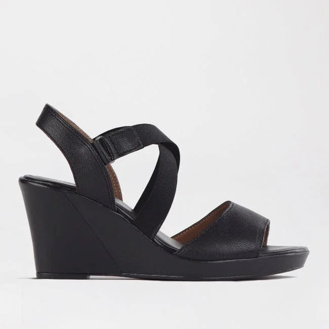 Elegant and sophisticated women's shoes for mature womenCrossover Wedge Sandal in Black - 12288 Elegant and sophisticated women's shoes for mature womenCrossover Wedge Sandal in Black - 12288